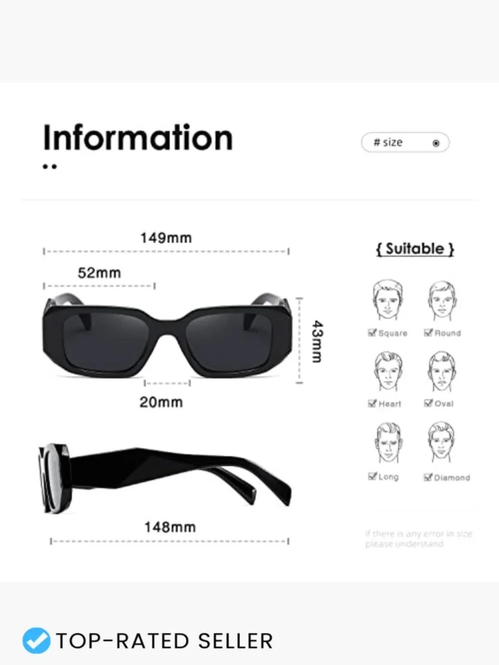 Rectangular Sunglasses Retro 90s Vintage Square Frame Unisex UV400 Protection